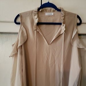 Sexy cream cold shoulder long sleeve blouse